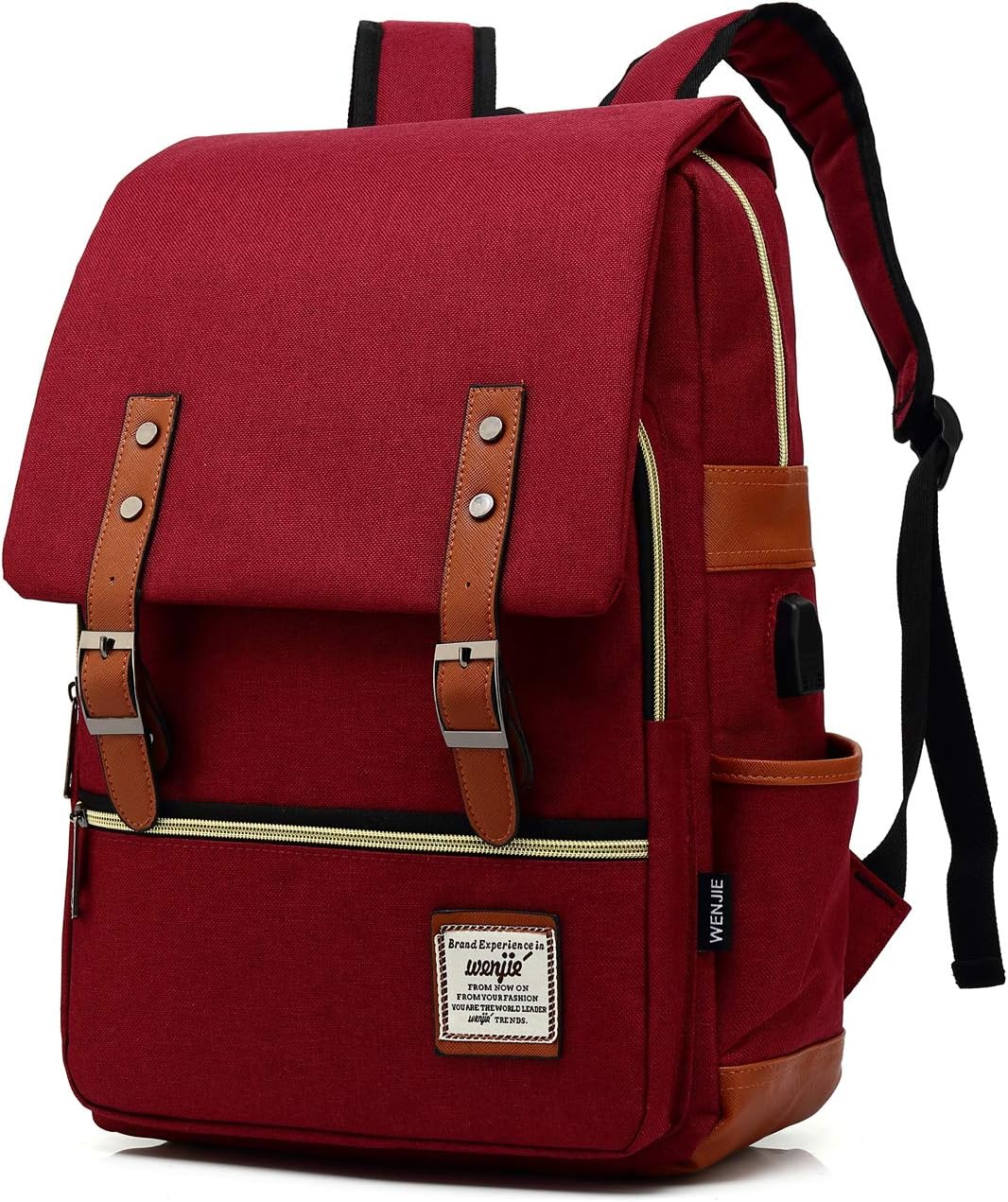 Vintage Laptop Backpack for Women Men,Travelling Backpack Casual Daypacks,15.6 Inch College Backpack With USB Charging Port (1-(Red USB))