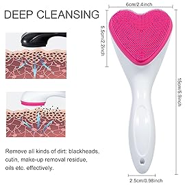 Beomeen Silicone Face Scrubber Exfoliating Brush 2 Pack, Manual Handheld Facial Cleansing Brush Blackhead Scrubber, Soft Bristles Waterproof for Face Skincare (Black Hot-Pink,Heart)