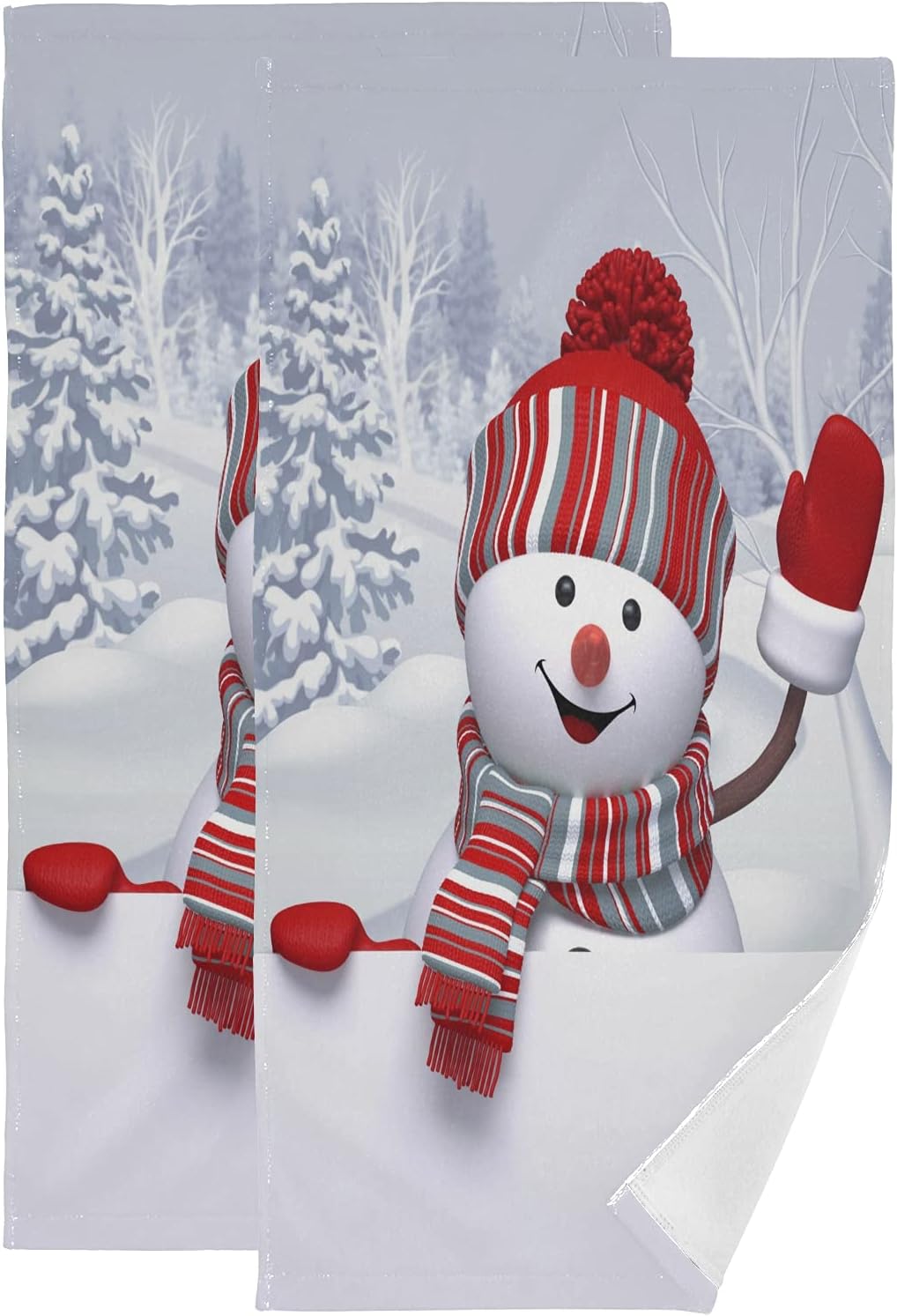 ALAZA Funny Snowman Waving Hand Hand Towels Soft Absorbent Decorative Bath Towels Face Towels Set of 2 for Bathroom Gym Hotel Spa 28 X 14 Inch