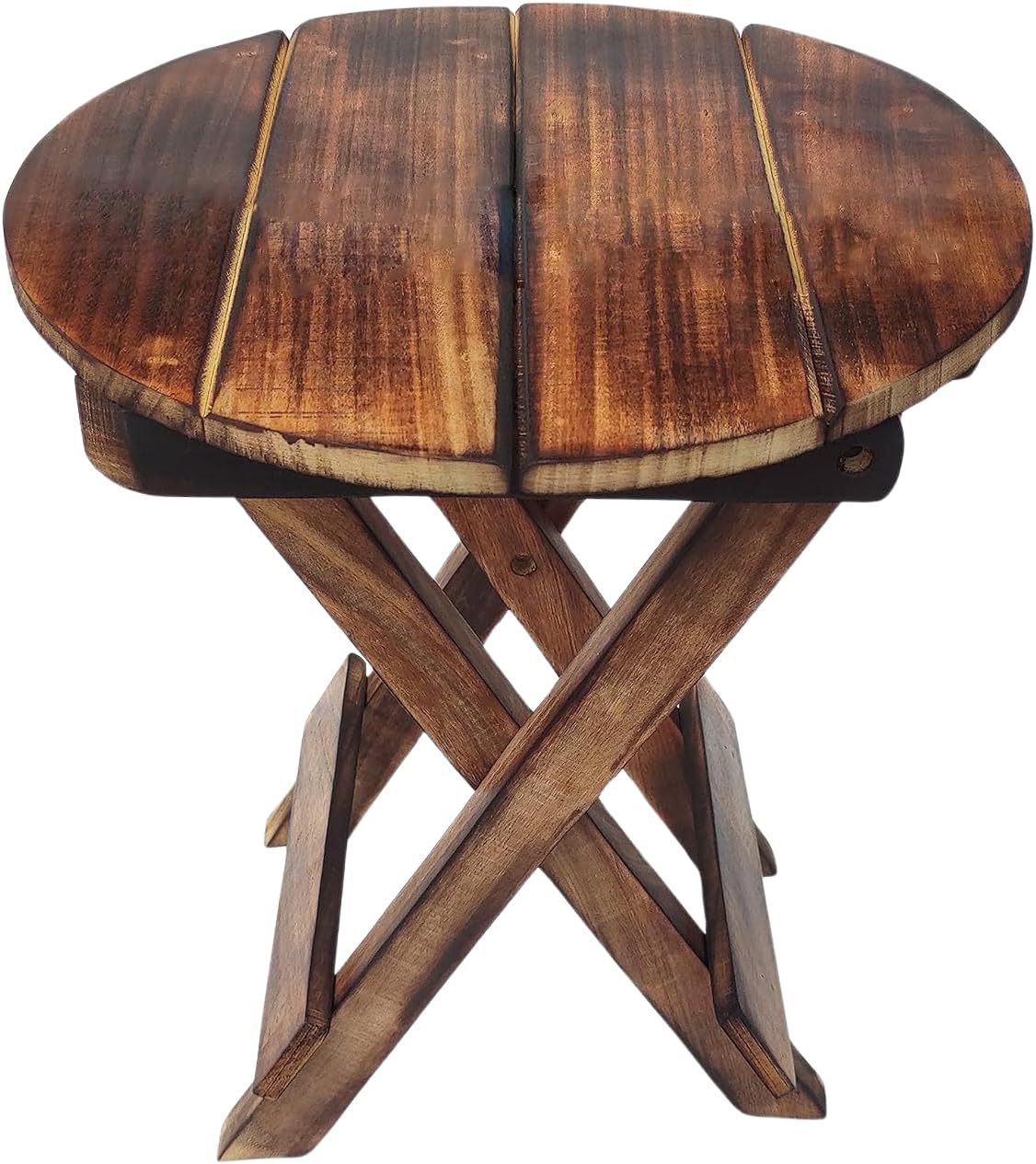 Handmade Wooden Outdoor Adirondack Natural Brown Foldable Coffee Table, End Table For Poolside Garden, Living Room, Bedroom, Small Spaces (Round, 12 Inch), Gummy Bear