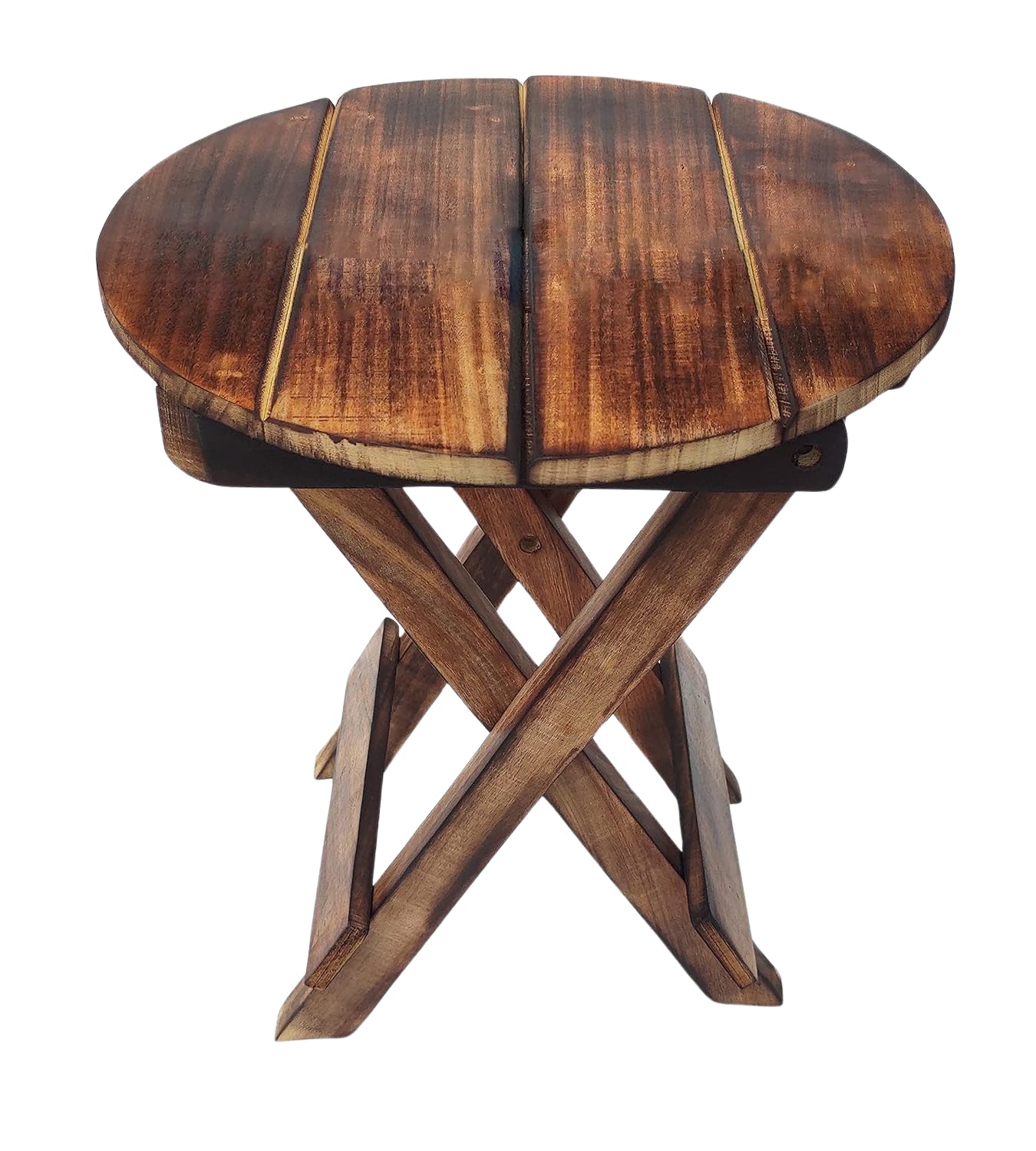 VDIX Handmade Wooden Outdoor Adirondack Natural Brown Foldable Coffee Table, End Table For Poolside Garden, Living Room, Bedroom, Small Spaces (Round, 12 Inch), Gummy Bear