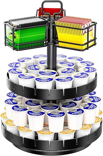RCHYFEED Soporte de carrusel para cápsulas de café, soporte para tazas K organiza 45 cápsulas o K-Cups y bolsas de té, accesorio de barra de café