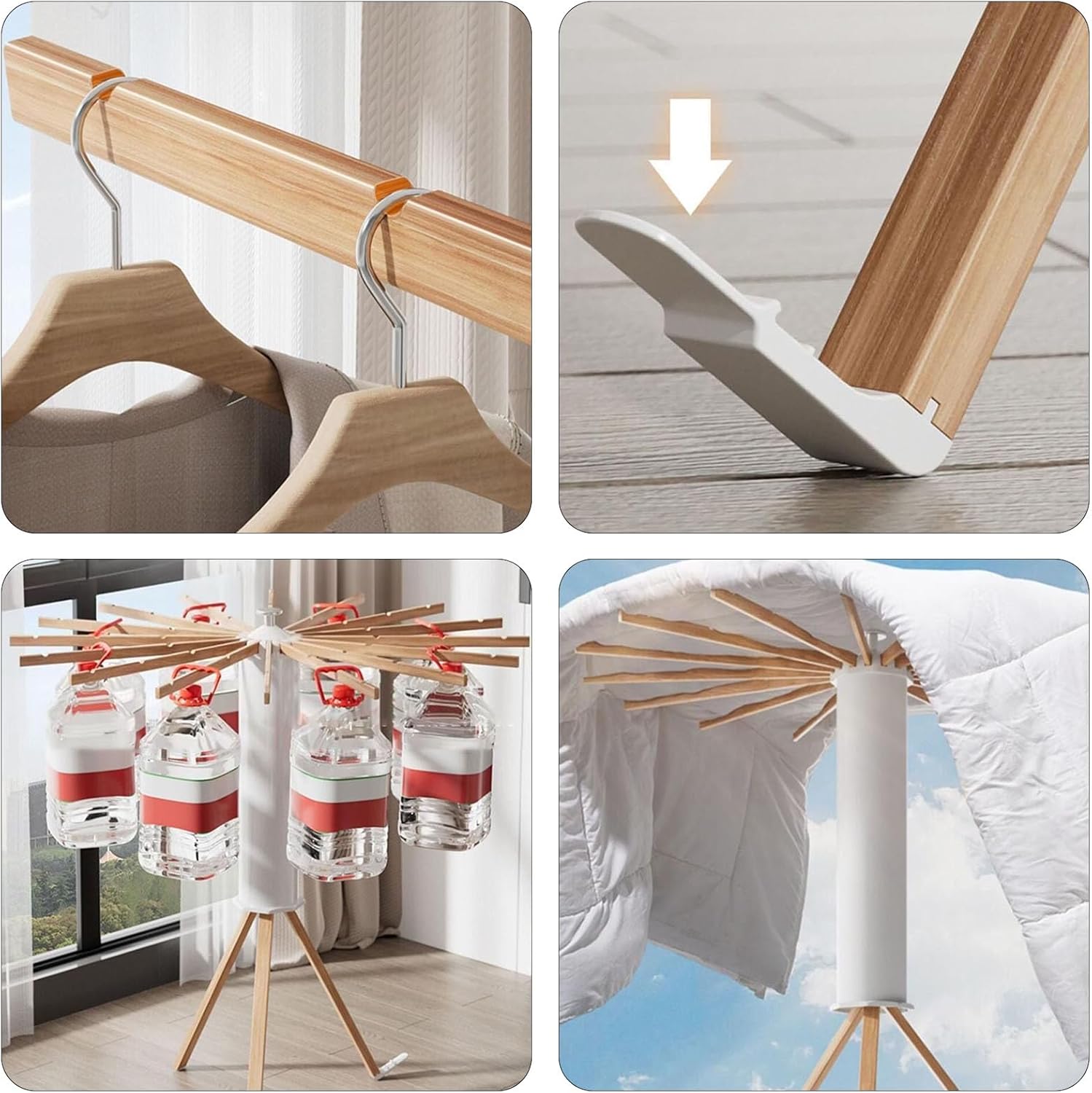 Tripod Clothes Drying Rack Foldable, Drying Clothes Octopus Cylinder Portable Clothes Rack, 16 Drying Rods Space Saving Drying Rack, Outdoor Collapsible Drying Rack Clothing