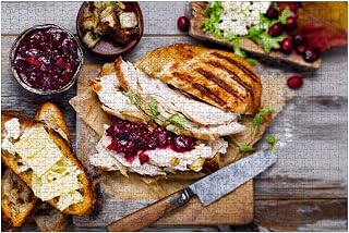 Wooden Puzzles Homemade Turkey Leftover Sandwich Cranberry Sauce Jigsaw Puzzles for Adults 1000 Pieces Impossible Puzzle Challenging Puzzle Educational Toys Decompression Game
