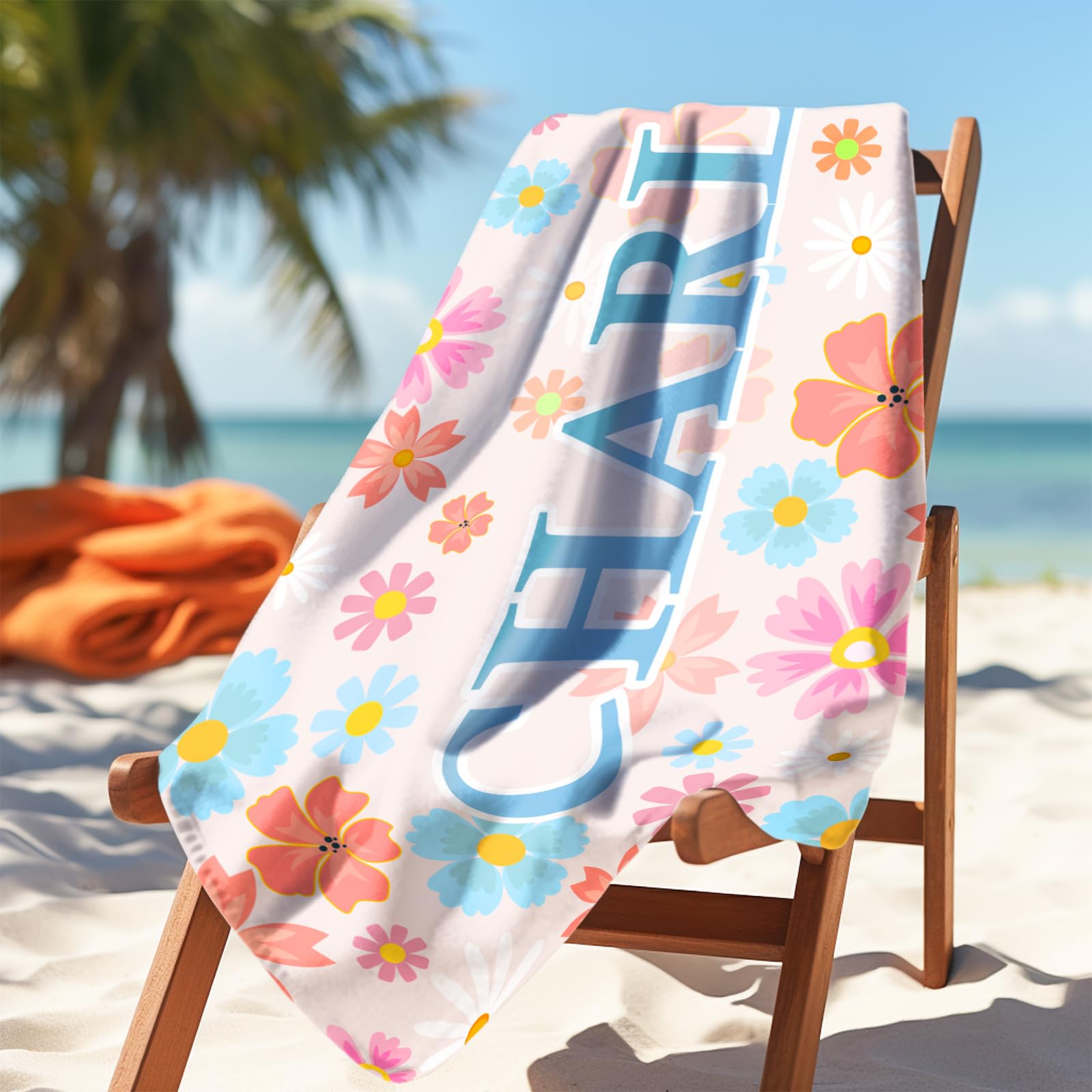 Ueedklaayy Personalized Beach Towels with Name for Adults & Kids, Custom Name Beach Towel for Girls Boys Men Women Oversized Beach Towels Summer Gifts (Colourful Floral)