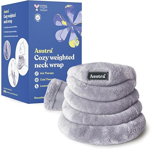 ASUTRA Envoltura pesada para el cuello, gris felpa, almohadilla térmica manos libres para microondas para cuello y hombros, compresa caliente y