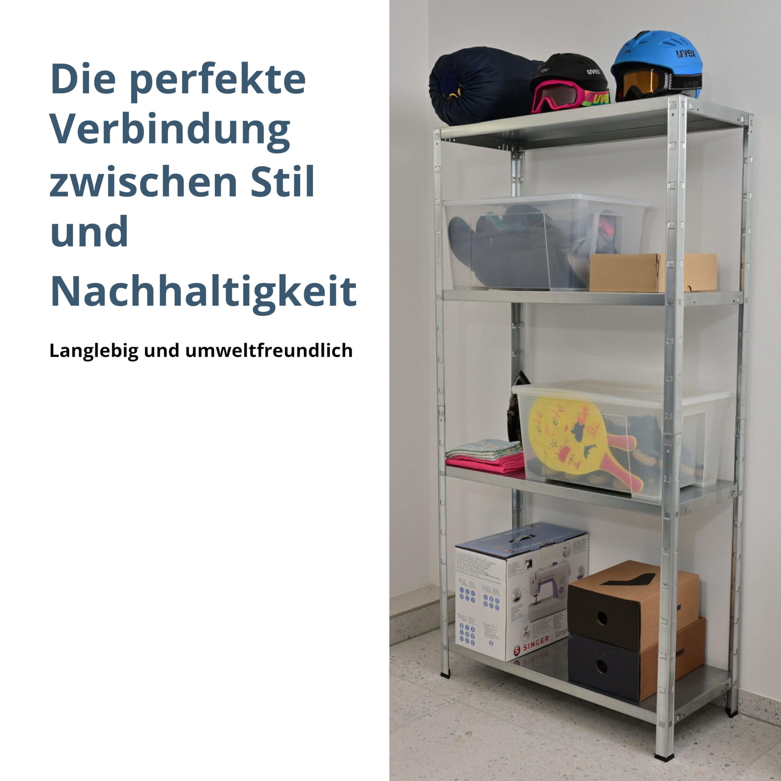 SCHULTE Regalwelt Steckregal mit 4 PowerMAX Fachböden, 70 kg Tragkraft, 200x100x50 cm (HxBxT), verzinkt (Lagerregal, Werkstattregal, Kellerregal, Garagenregal, Metallregal