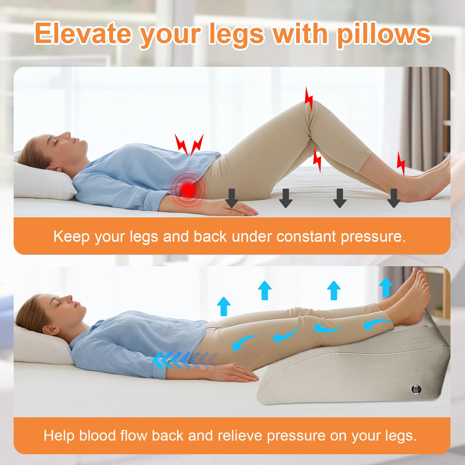 Cuscino per Gambe Gonfiabile a Cuneo, Cuscino Gambe per Dormire, per Migliorare la Circolazione Sanguigna, Ridurre il Gonfiore e Alleviare il Mal di Schiena, Portatile per Dormire, Viaggi e Casa