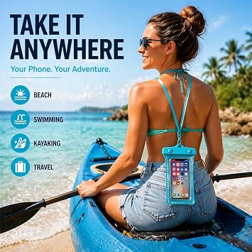 Floating Waterproof Phone Pouch IPX8, Universal Dry Bag Case for iPhone & Android, Beach Swimming Kayaking Phone Protector – Black