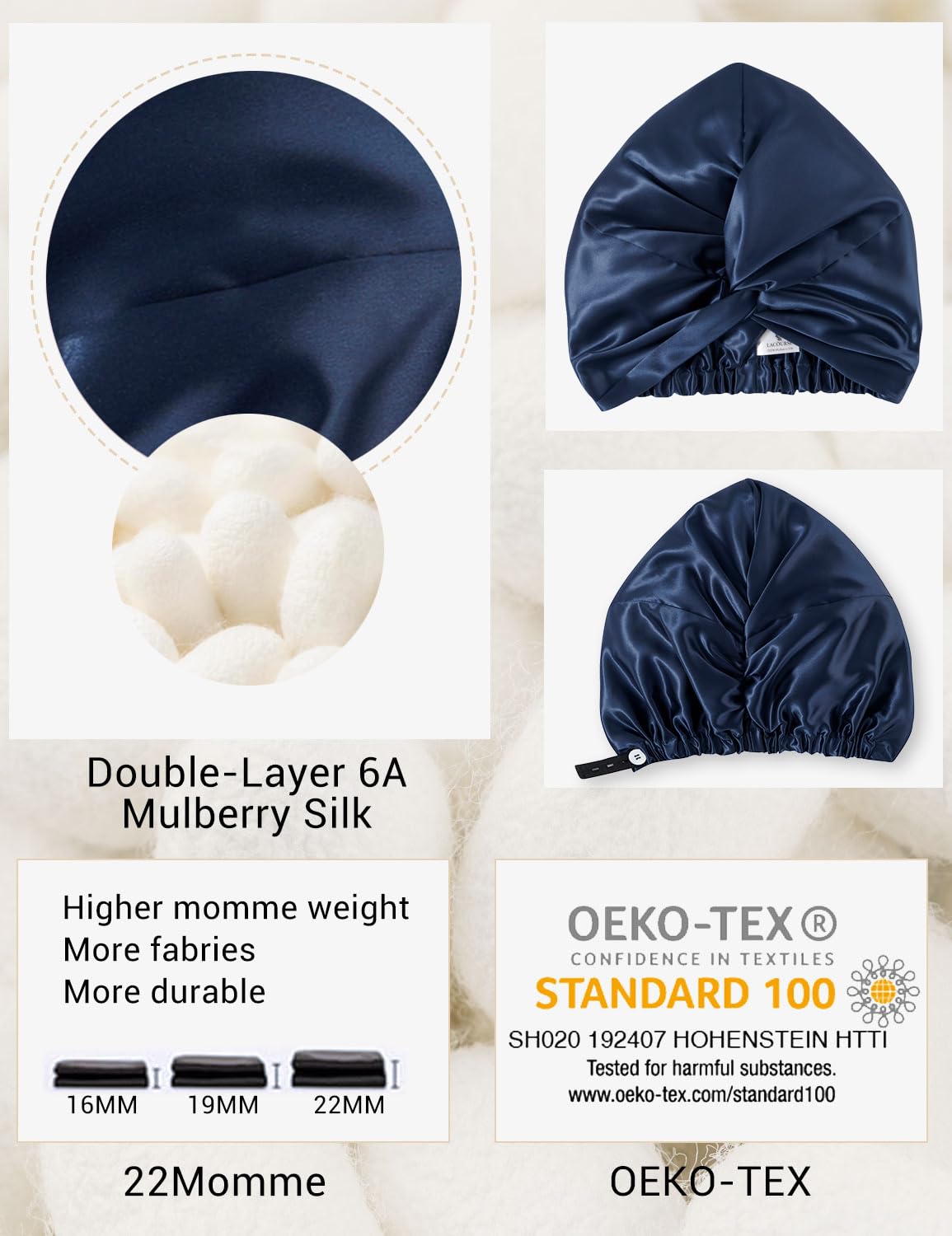 Sleep & Glow Zijden haar tulband luxe pet om te slapen, dubbellaags, 100% natuurlijke moerbeizijde, nachthaarbonnet voor gezond en glanzend haar (zwart