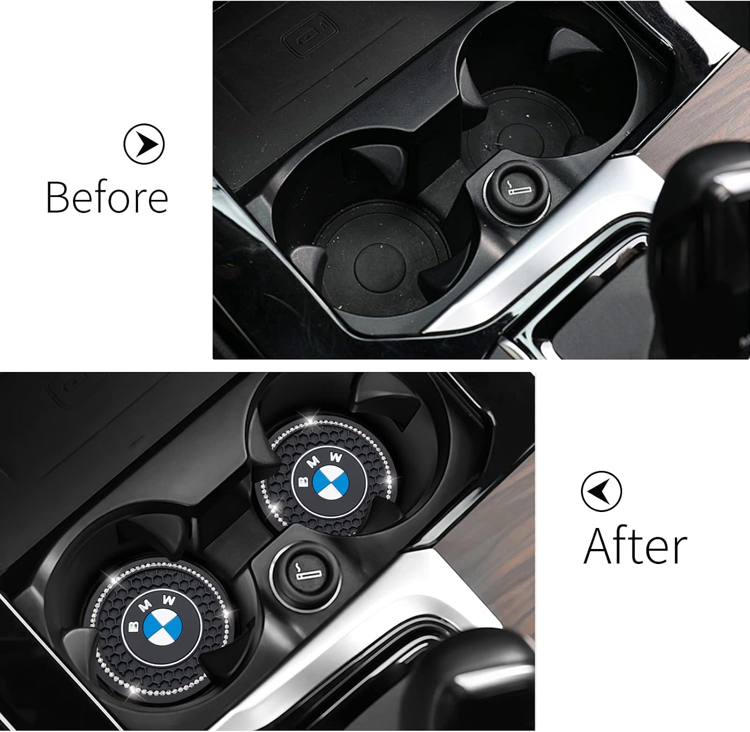 Car Cup Holder Coaster for BMW Recessed Silicone Non-Slip Car Interior Accessories Drink Coaster 2.76in 2PC Black