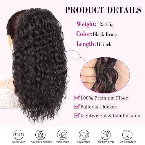 Miniatura 3 de QGZ Extensión de cola de caballo con cordón para mujeres negras, 18 pulgadas, sintética, larga, afro, rizado, esponjoso, para uso diario