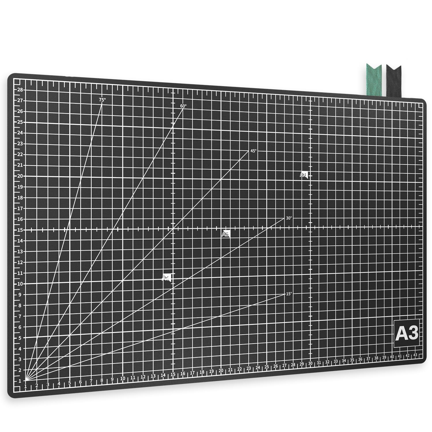 ACROPAQ Cutting Mat A3 - Self-Healing, 5 Layers of Protection for Your Furniture, with grids and Angle Markings on Both Sides, Black - Craft Mat, Cutting Mat and Painting Mat