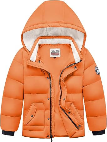 WULFUL Kids Boys Winter Coat Detachable Hat Puffer Windbreaker Warm Cotton Jacket Parka Down Outdoor Coats