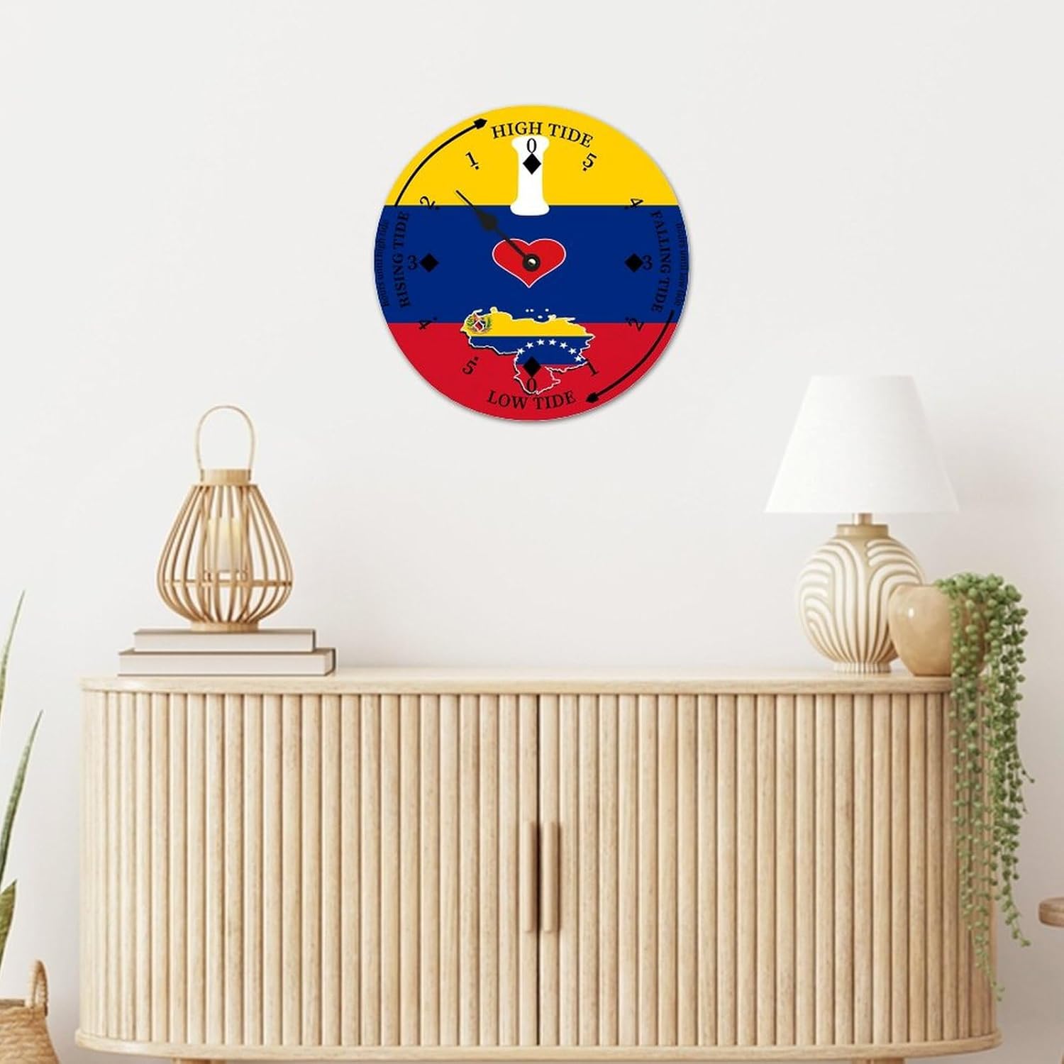 Venezuela Flag Wood Tidal Clock Ocean Time Maritime Coastal Beach High Tide Low Tide Clock Rustic Wooden Nautical Tide Movement Vintage Decor for Beach House Kitchen Wall Art 15x15 in