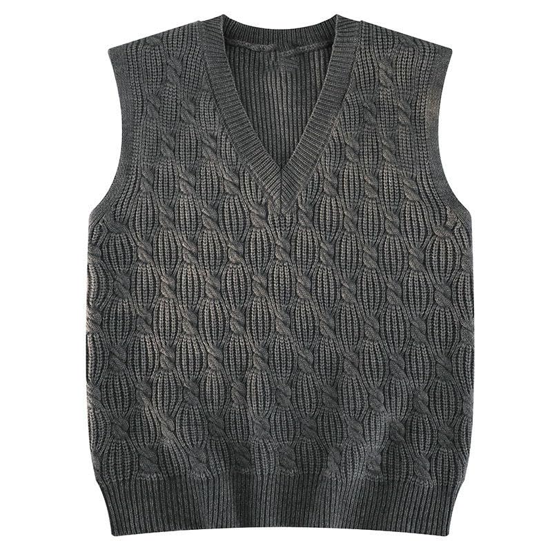 Men's Autumn Winter Korean Style College Style Casual V-Neck Sleeveless Knit Vest3