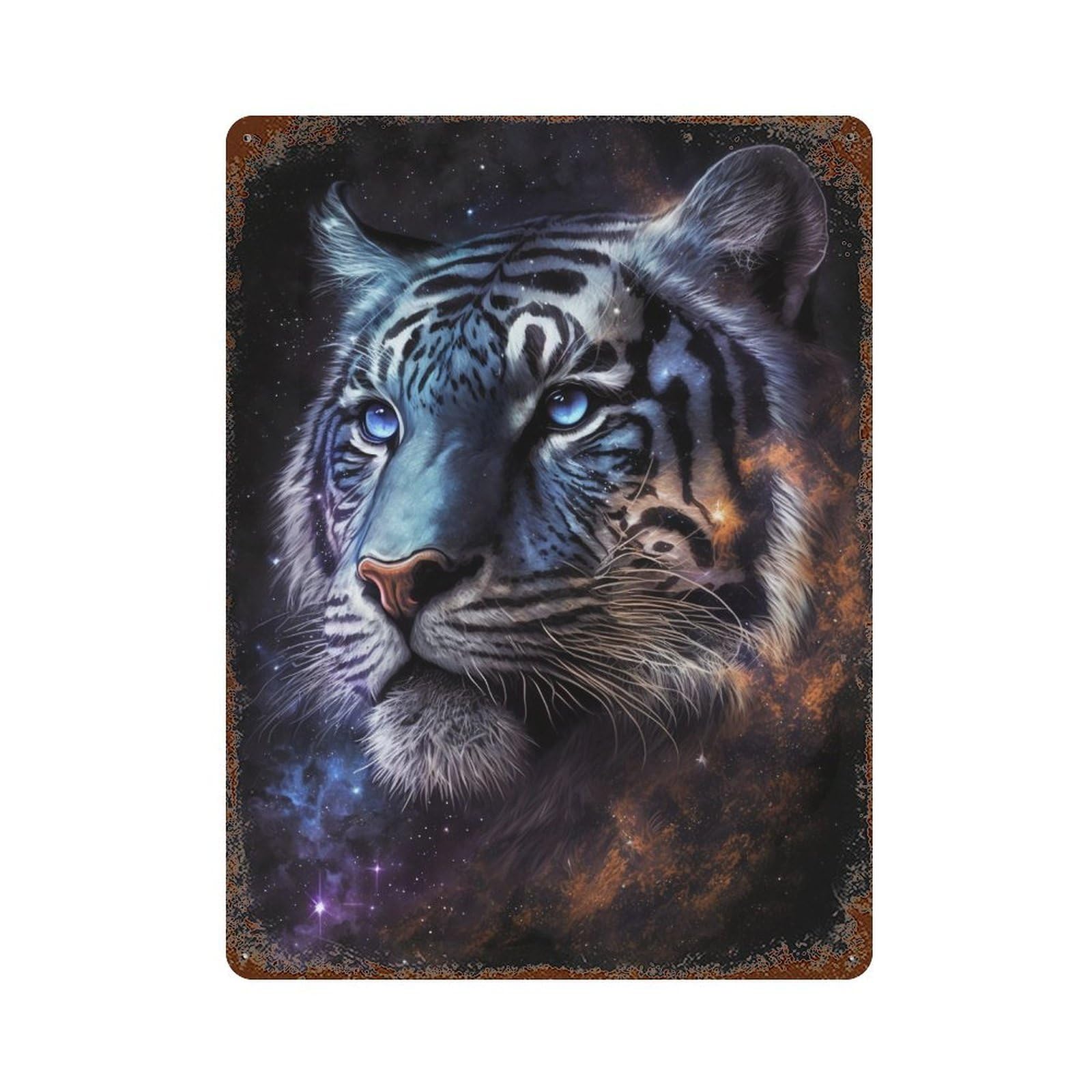 Galactic Tiger Portrait -20 Decorative Tin Sign 15.7"x11.8", Vintage Wall Decor for Garage, Pub Or Kitchen