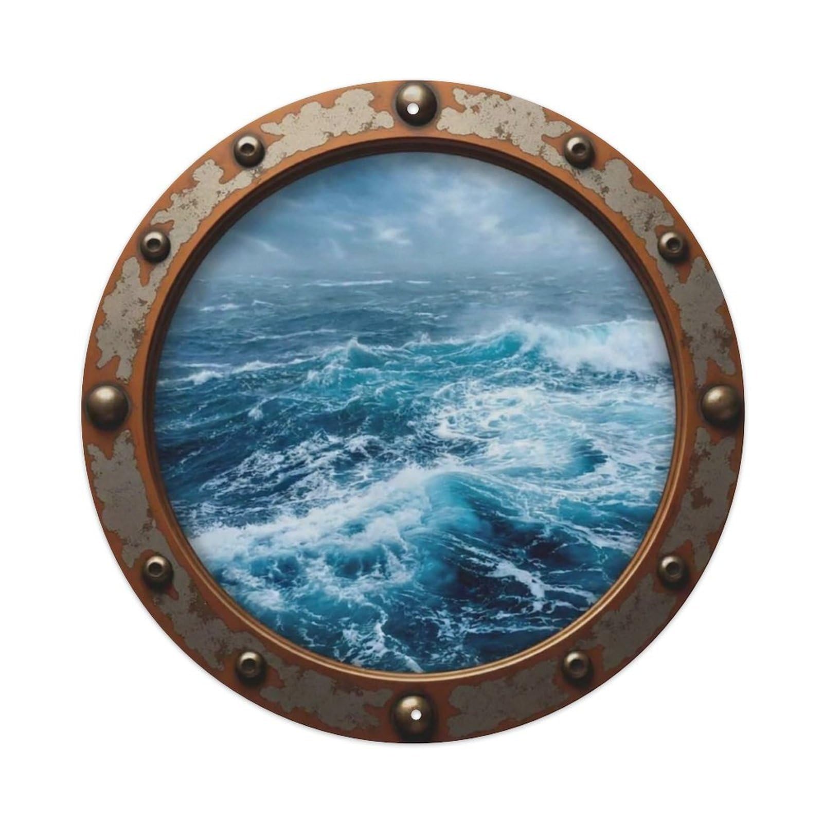 Vintage Porthole Active Seas Nautical Window View Vintage Metal Tin Sign Plaque Wall Decor for Cafe, Club Bar, Office, Garden Metal Poster 8x8Inch