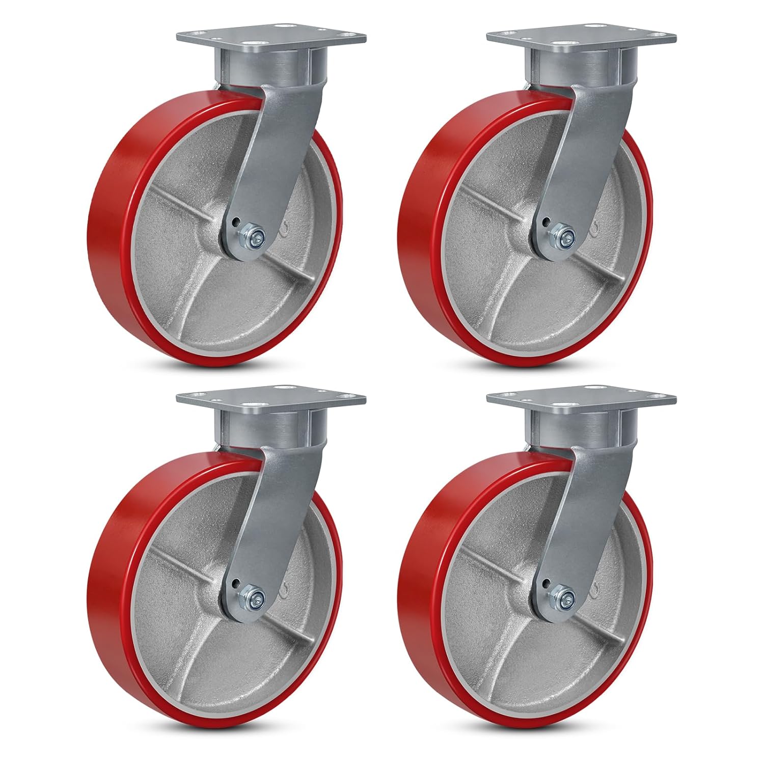 8"x2" Kingpinless Casters 10000LBS Capacity (Set of 4), Polyurethane Wheels with Roller Bearing for Heavy Duty Platform Truck, U-Boat Cart (4 Swivel)