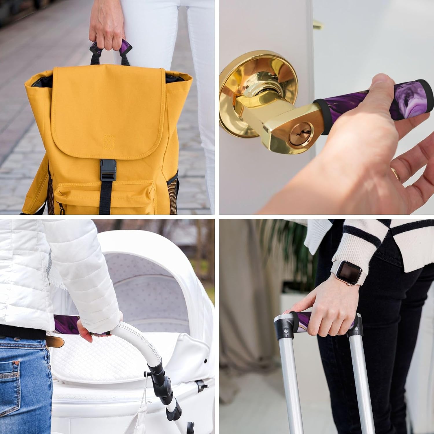 Dark Purple Texture Marble 1 Print Luggage Handle Wraps Luggage Identifiers Soft Neoprene Luggage Handle Wraps for Suitcase Trolley Handle Grip Cover 2 Pack Luggage Tags