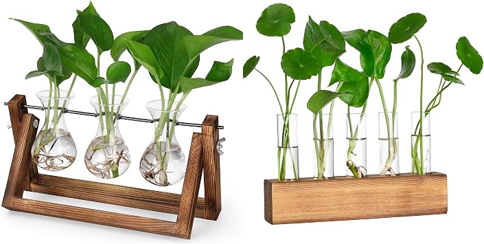 YIBOT Propagation Stations,Plant Terrarium with Retro Wooden Stand, Unique Gardening Birthday Gifts for Women Plant Lovers, Hydroponics Plants Home Office Garden Decor