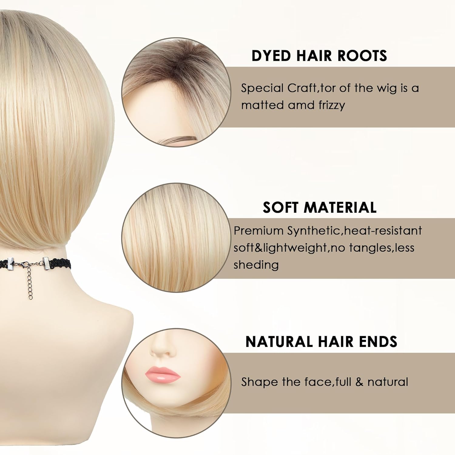 XIUFAXIRUSI XIUFAXIRUSI Ombre Blonde Bob Wigs for White Women Short Blonde Straight Wig Natural Looking Synthetic Wigs Halloween Costume Wig - Image 3