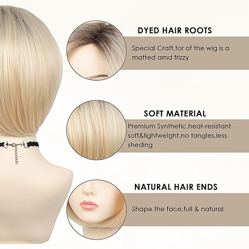 Miniatura 3 de XIUFAXIRUSI XIUFAXIRUSI Pelucas rubias degradadas estilo Bob para mujeres blancas, peluca corta rubia recta, pelucas sintéticas de aspecto natural,