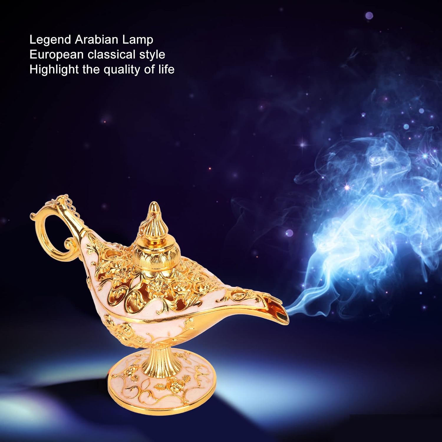 Vintage Legend Aladdin Lamp, Magic Genie Wishing Light,Retro Arabian Lamp Zinc Alloy Home Party Tabletop Exquisite Carved Legend Wishing Light Props Decoration
