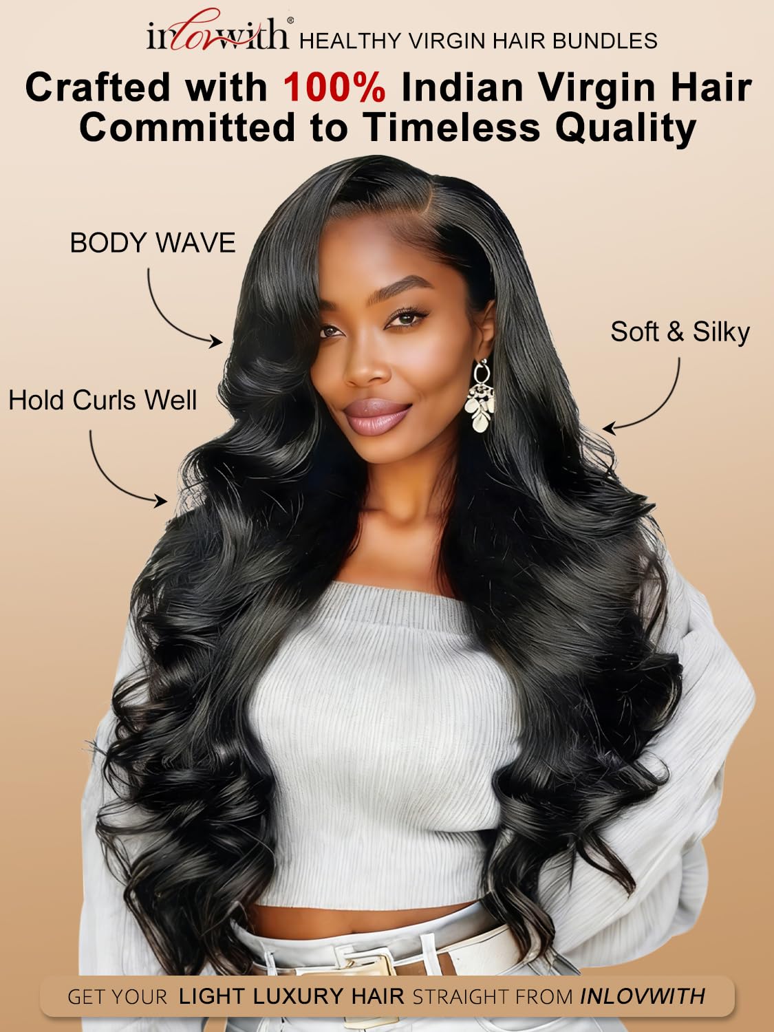 inlovwith Body Wave Bundles Human Hair, 100% Unprocessed Indian Healthy Virgin Hair Bundles for Women, Keep Texture After Multiple Washes(Single Bundle, 30 Inches)