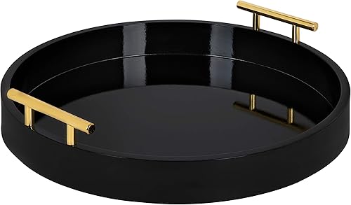 Miniatura 12 de Kate and Laurel Lipton - Bandeja redonda moderna, 15.5 pulgadas de diámetro, color blanco y plateado, bandeja decorativa para almacenamiento y