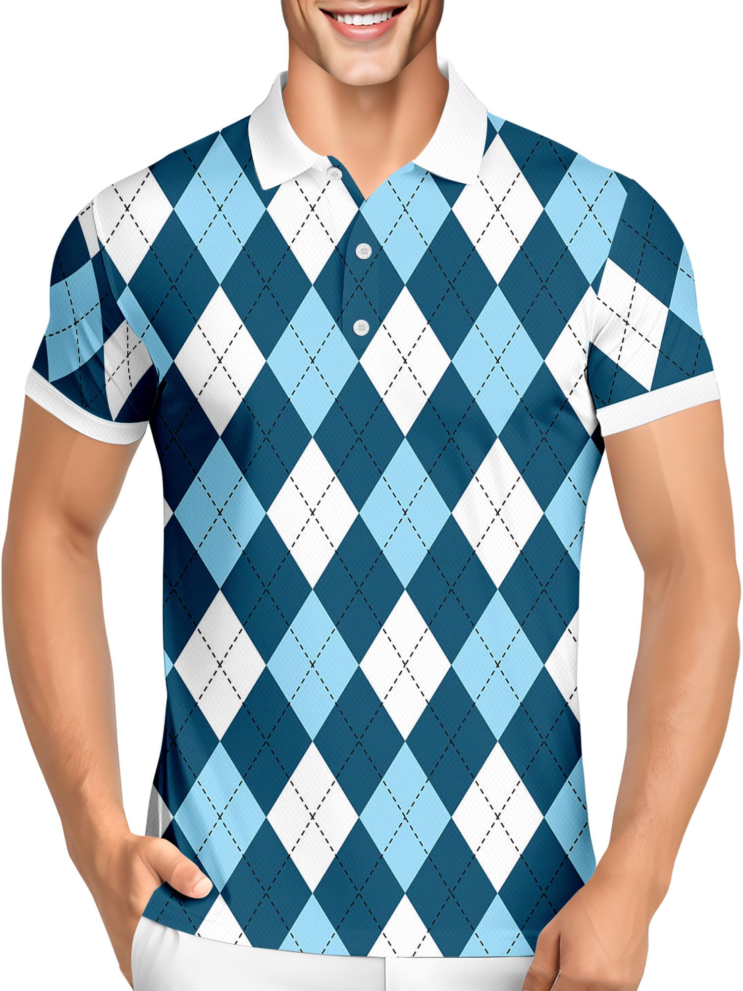 PAGYMO Funny Golf Shirts for Men Crazy Printed Pattern Colorful Wild Novelty Moisture Wicking Performance Mens Polo Shirt