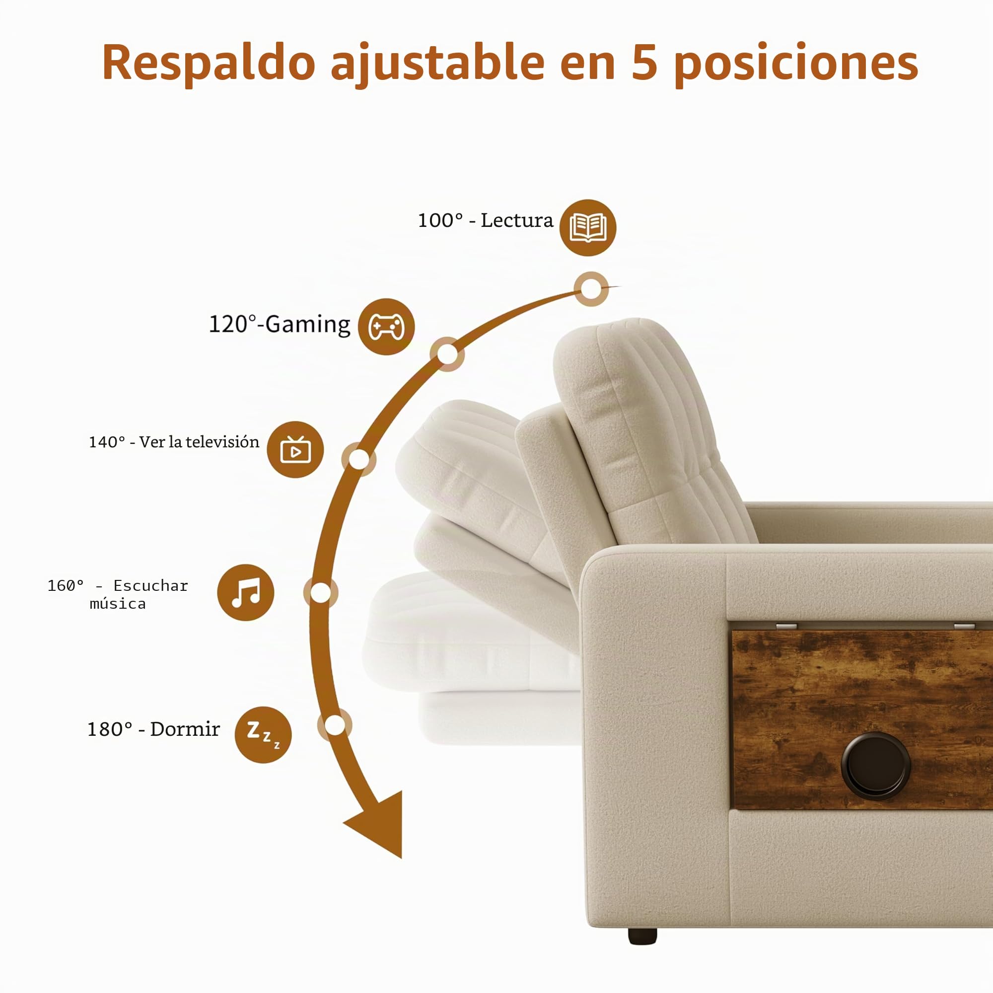 Sillón 3 en 1 convertible, sillón cama con función de cama, sillón ajustable con cojín y bolsillo lateral, sillón con función de dormir para apartamentos pequeños (beige, silla 3 en 1)
