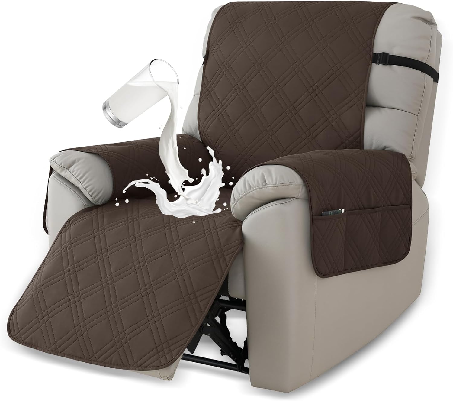 Deisy Dee Waterproof Recliner Chair Covers with Storage Pocket - Extend Sofa Life, Comfortable & Washable, Available in 10 Colors (Burgandy, 24.8 ")