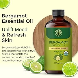 Carno Calm Bergamot Essential Oil | USDA Certified Organic | Bergamot Oil for Skin, Hair, Aromatherapy, Soap & Candle Making | 1.7 fl. oz