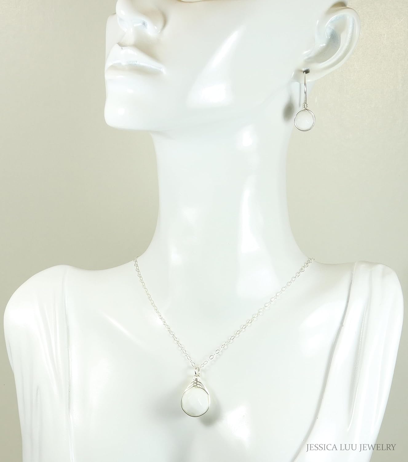 Jessica Luu Jewelry Handmade White Alabaster Gemstone Necklace Sterling Silver or Gold Filled
