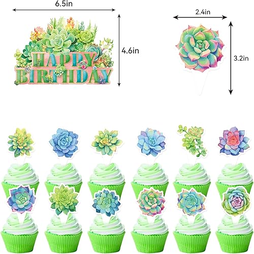 Miniatura 5 de Plantas suculentas, decoraciones de fiesta de cumpleaños, plantas suculentas, suministros de fiesta, incluye pancarta de cumpleaños, decoración de