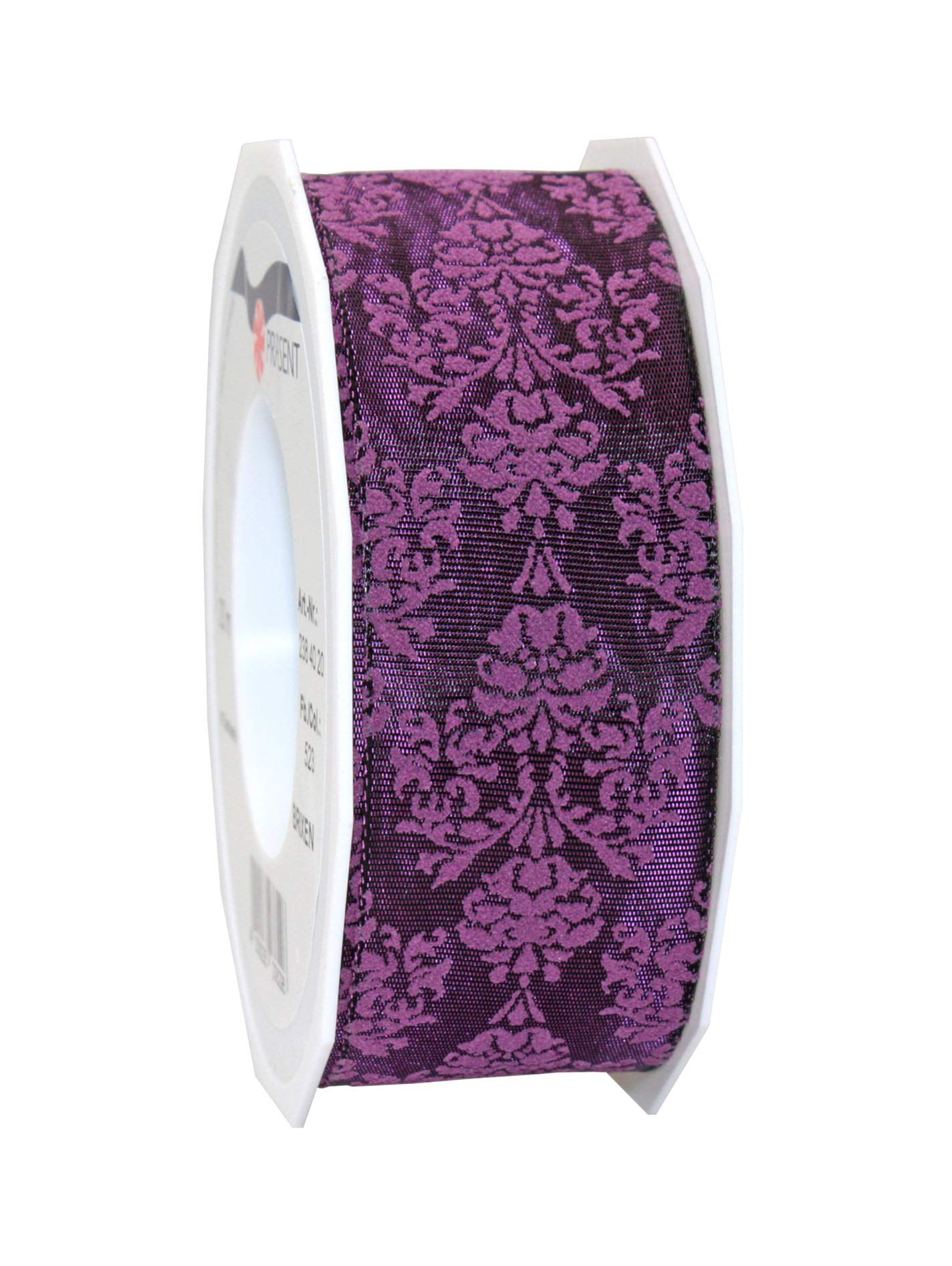 Präsent - Brixen Wired & Printed Ribbon Violet 40 mm Width, 20 m Length