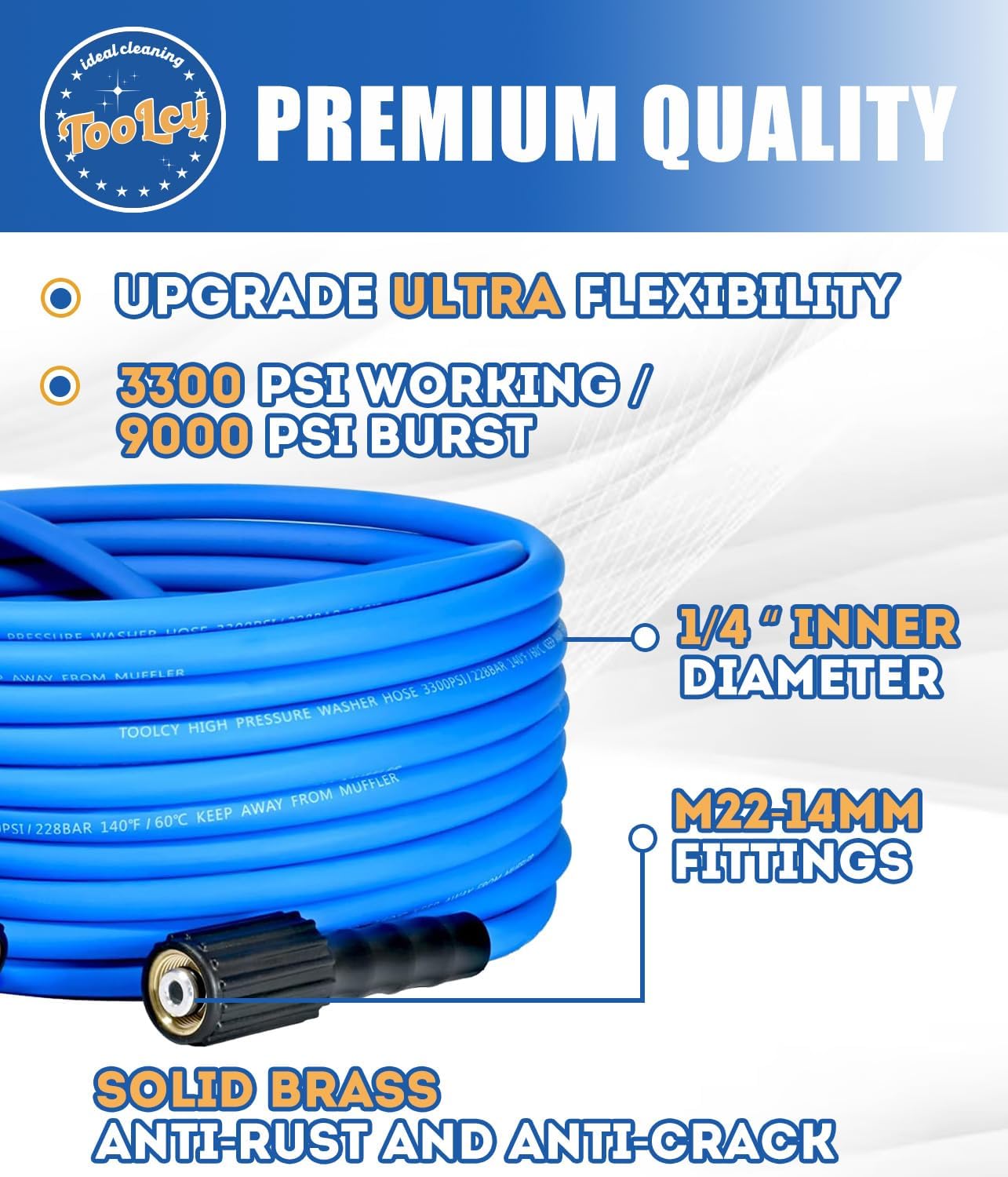 TOOLCY Pressure Washer Hose and Gun Kit, 30ft Kink Resistant Power Washer Hose and Gun with 5 Nozzle, 3/8" Swivel Quick Connector & M22-14mm Plug, Compatible with Simpson, Craftsman, Ryobi