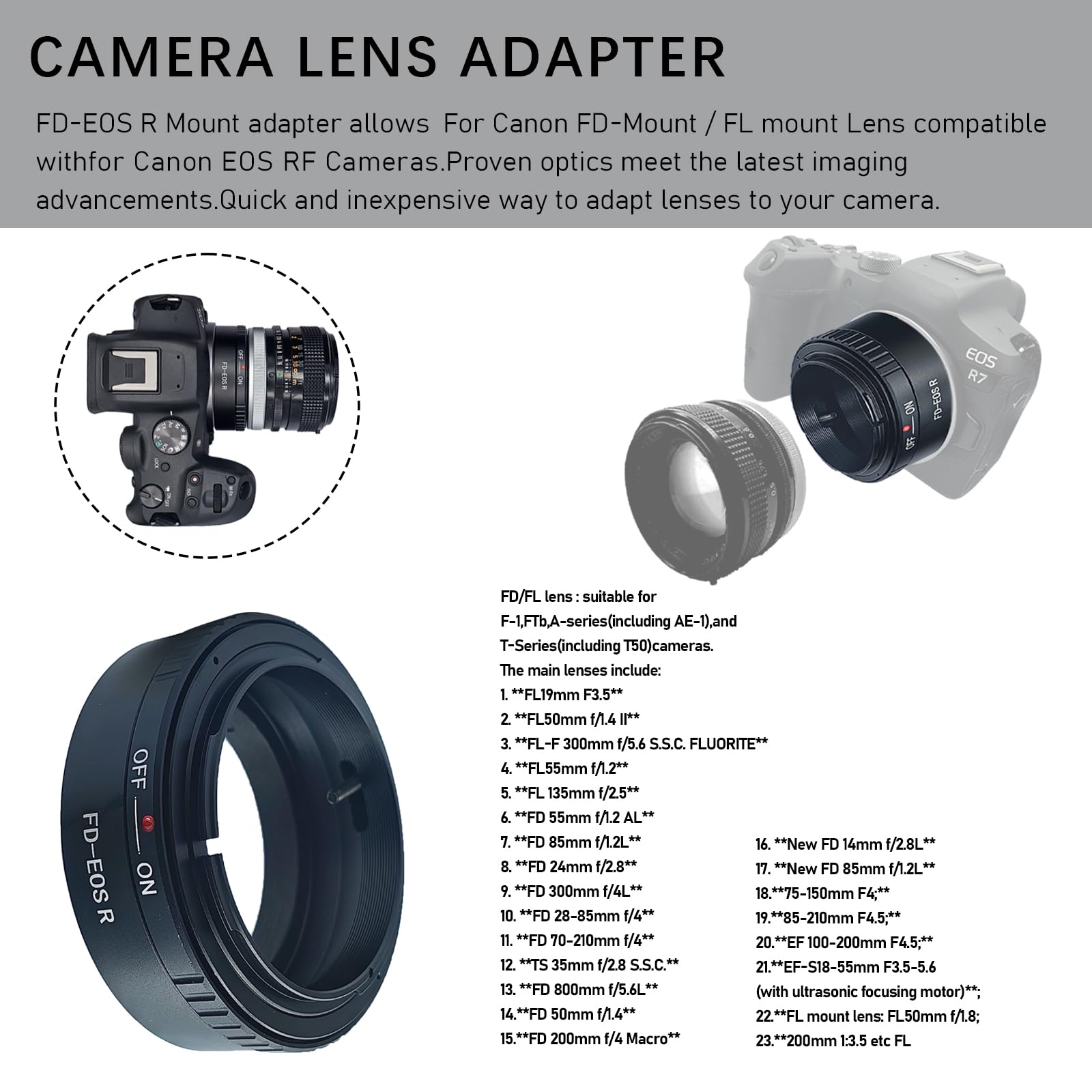 Canon FD300mm f/4 EOSアダプター付き Amazon.com : FD to EOS R Lens Adapter, Compatible with for Canon