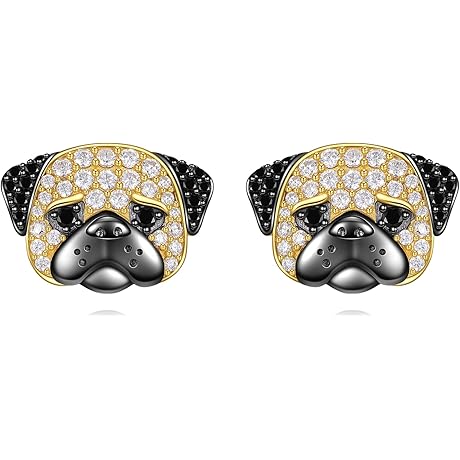 Unique Pug Stud Earrings Sterling Silver Hypoallergenic Dog Jewelry For Women