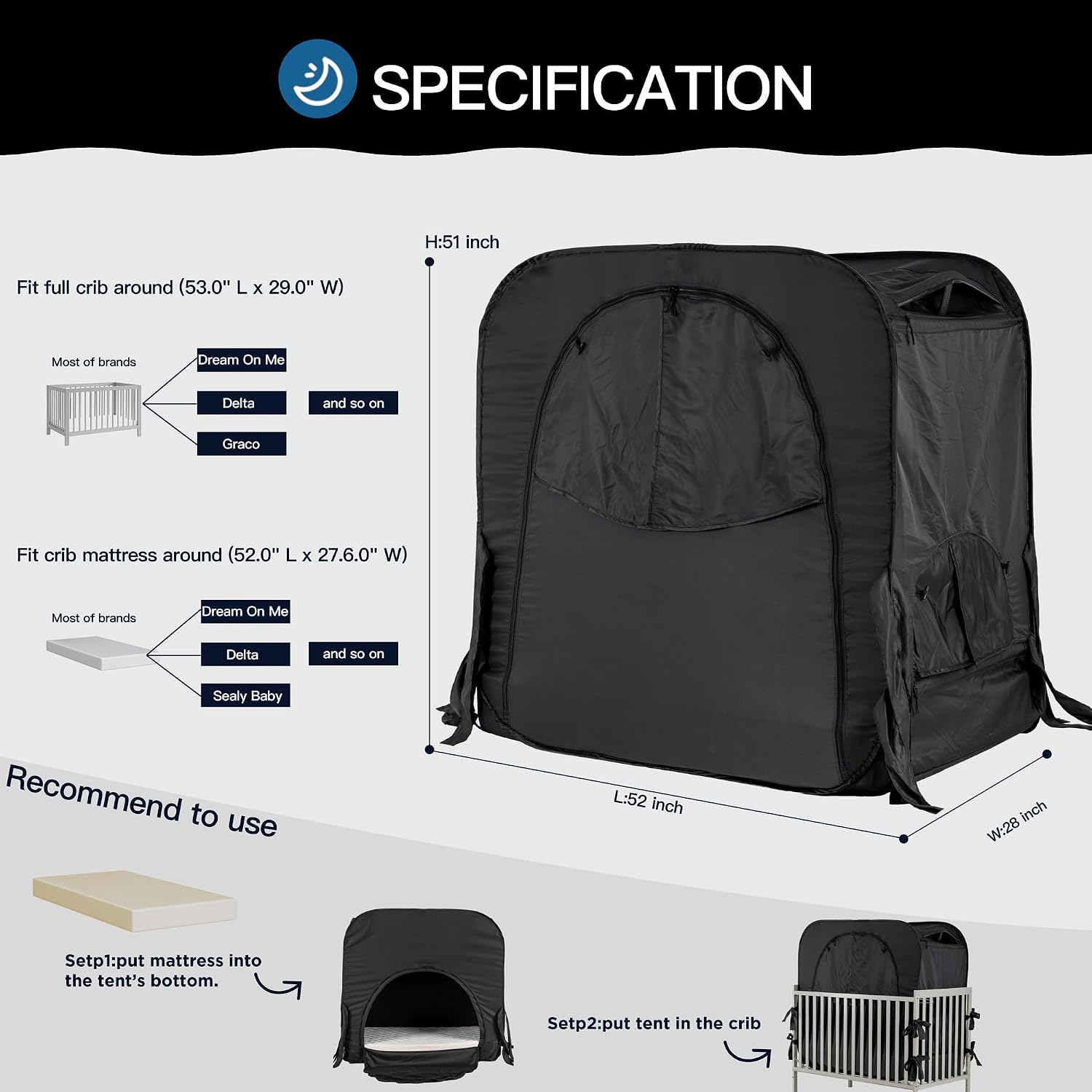 Poray Pop up Baby Privacy Bed Tent Sleeping Crib Tent Cover for Toddler,Blocks 80% Light with Monitor and Fan Pouch Design with Zipper Doors,Breathable Mesh Windows