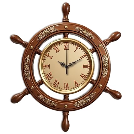 Navigation Wall Clock Ship's Wheel Battery Operated Irregular Shape Clocks Flat Printing Non review