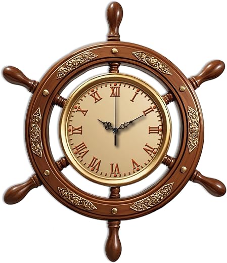 Navigation Wall Clock Ship's Wheel Battery Operated Irregular Shape Clocks Flat Printing Non