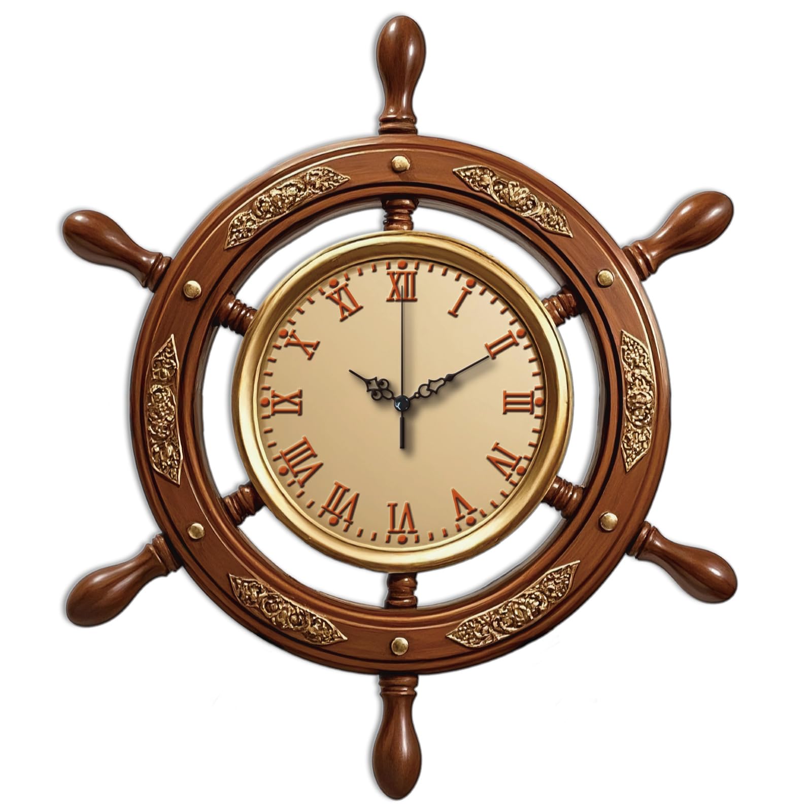 CONCHLERY 12inch Navigation Wall Clock Ship's Wheel Flat Printing Irregular Flat Printing Shape Clocks Non Ticking Clock Decorative for Home Living Room Bedroom Office Decoration, 12.99x15.07 inch โ image 1