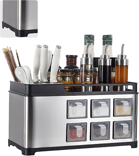 Miniatura 4 de Caja de especias multifunción, caja de almacenamiento de botellas de condimentos, estante de caja de especias, organizador de cocina con soporte