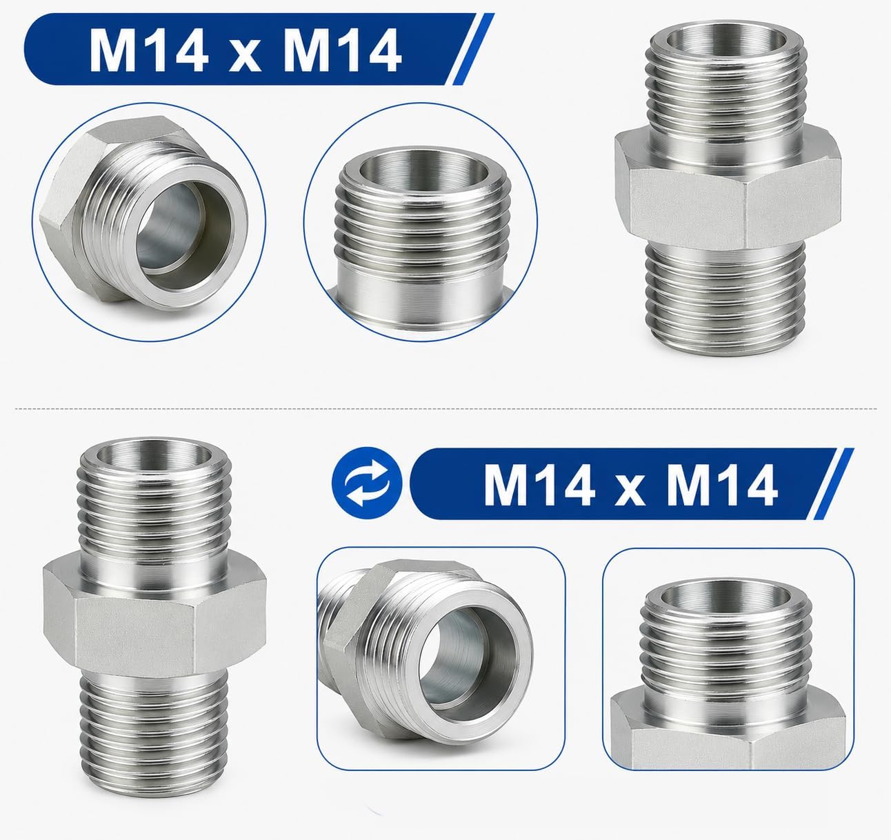 2pcs M14 to M14 Hydraulic Hose Adapter Compatible with AGT, FF Industries