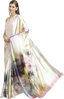 Womanista Women's Digital Floral Print Satin Saree(TI2636_White_Onesize) Price In India