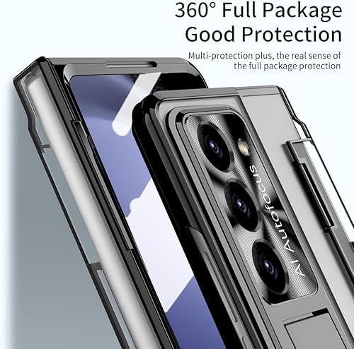 Miniatura 6 de Funda transparente para Samsung Galaxy Z Fold 5 con S Pen y soporte para bolígrafo, diseño de una sola pieza Z Fold 5, funda protectora de pantalla