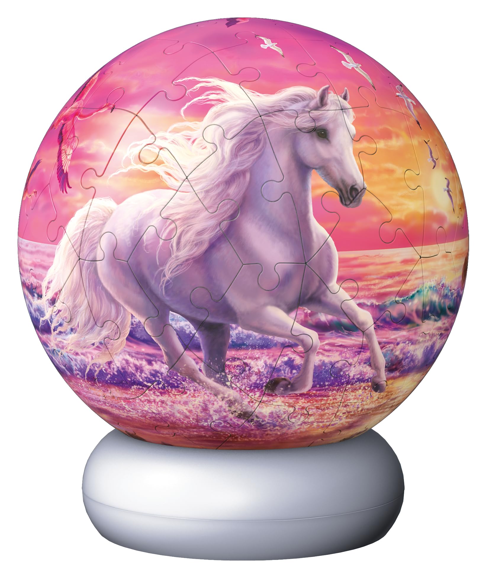 Ravensburger 3D Puzzle Pferde am Strand - 3D Puzzle Kinder ab 6 Jahren - Puzzle-Ball mit LED Nachtlicht als Nachttischlampe für Kinder - Pferde Geschenke für Mädchen und Jungen - 12008054