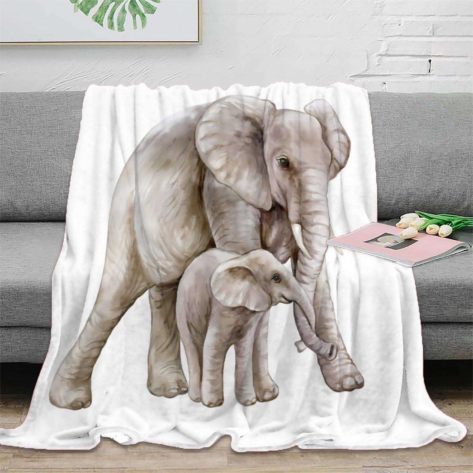Couverture éléphant 3D en microfibre 150x200cm pour jeté de canapé artistique